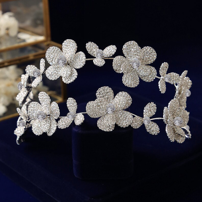 Doppel Layres Blume Braut Haarreif Diadem Begonia in&nbsp;Silber
