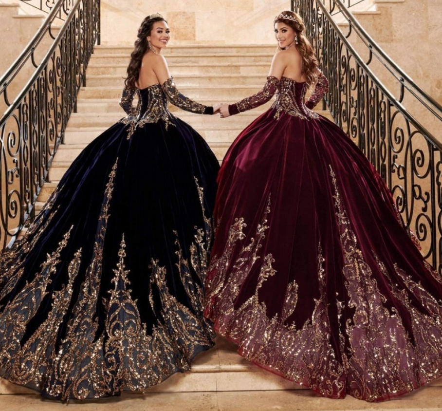 Ball Linie Quinceanera Brautkleid Diana Schulterfrei mit Schleppe Navyblau o Rot