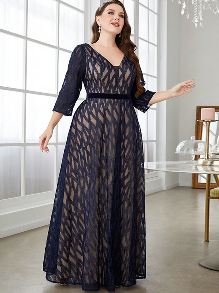 A Linie Maxi Kleid Elegant für Hochzeitsgäste in Dunkelblau mit V&nbsp;Ausschnitt