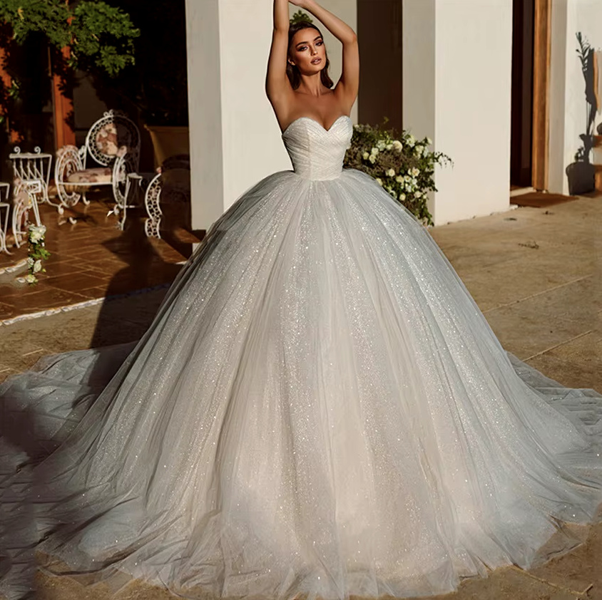 Bustie Ball Linie Glitzer Prinzessin Brautkleid Cornelia Schulterfrei mit Tüll und Schleppe