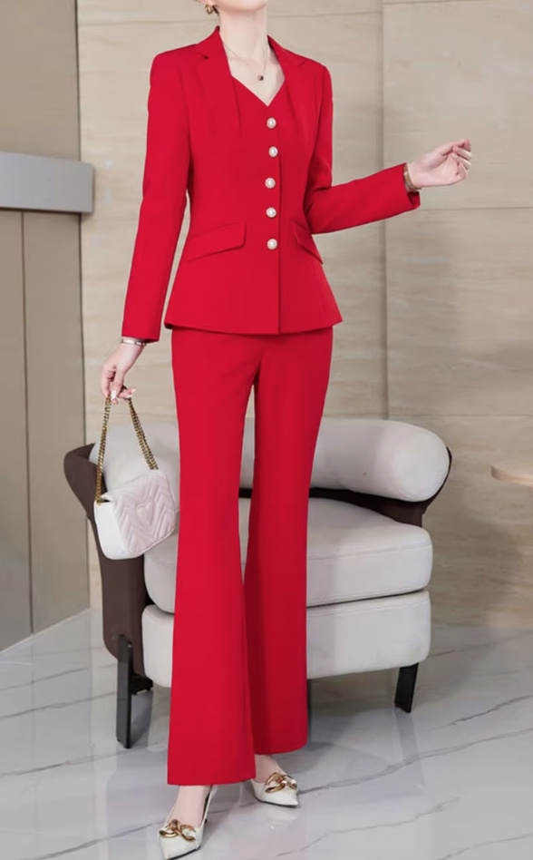 Damen Hosenanzug Elegant Tailliert in&nbsp;Rot