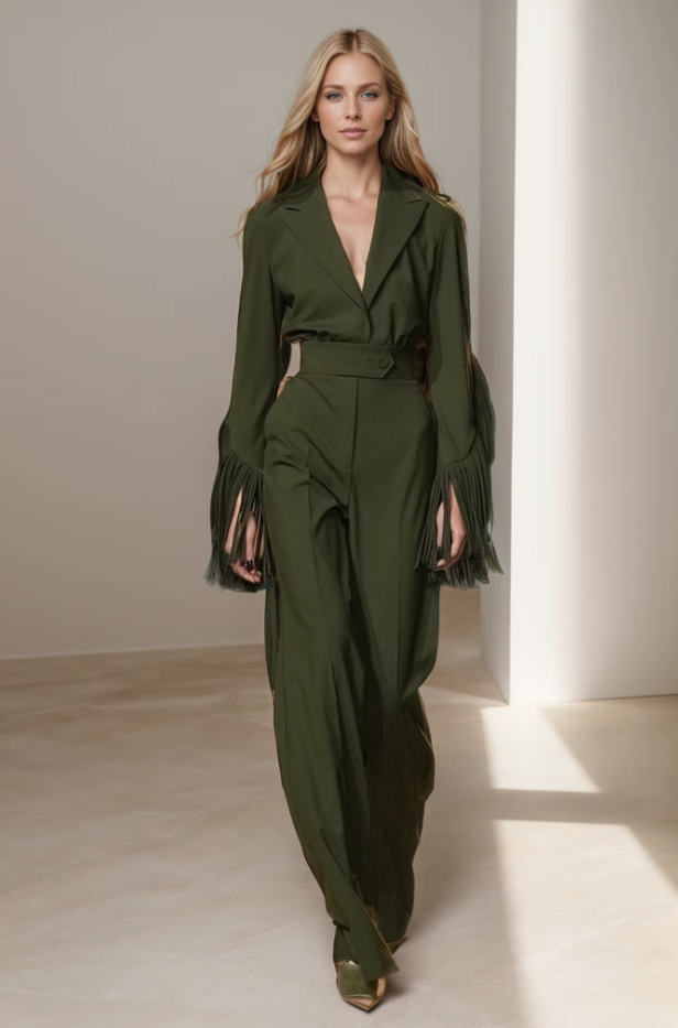 Eleganter Zweiteiler Christa für Damen mit V Ausschnitt in&nbsp;Grün