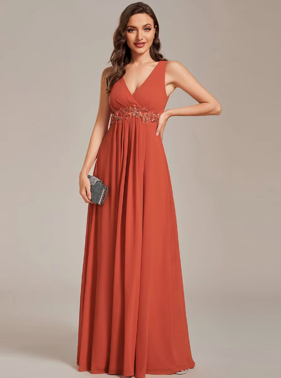 Elegantes A Linie Empire Kleid mit Blumen Applikationen in&nbsp;Orange