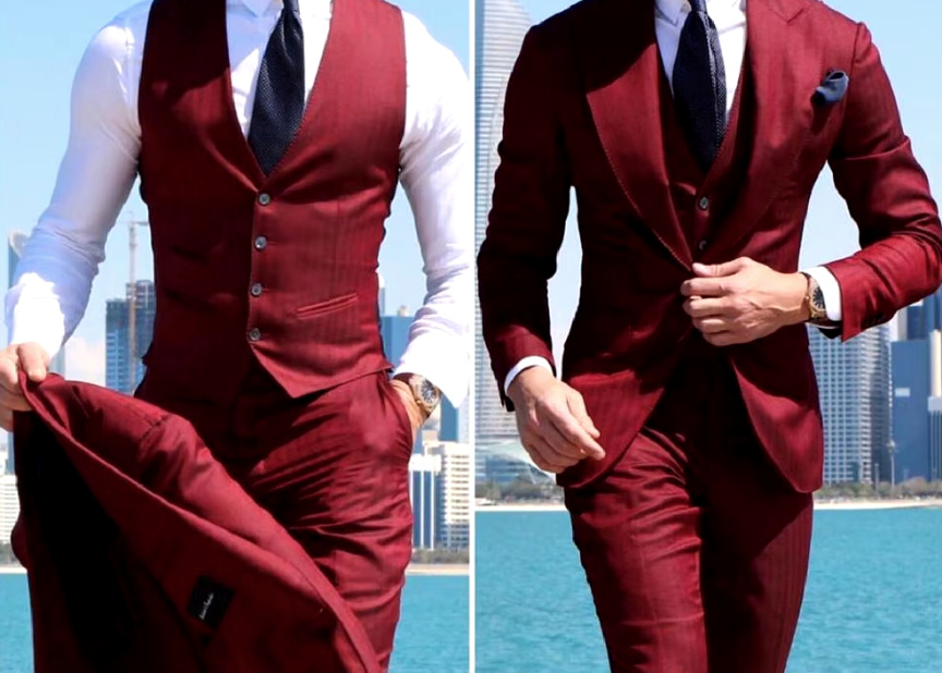 Herren Anzug Anders Hochzeitsanzug für den Bräutigam Dreiteilig in Weinrot