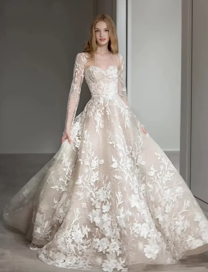 Langarm A Linie Brautkleid Barbie mit Spitze und Bolero&nbsp;Jacke