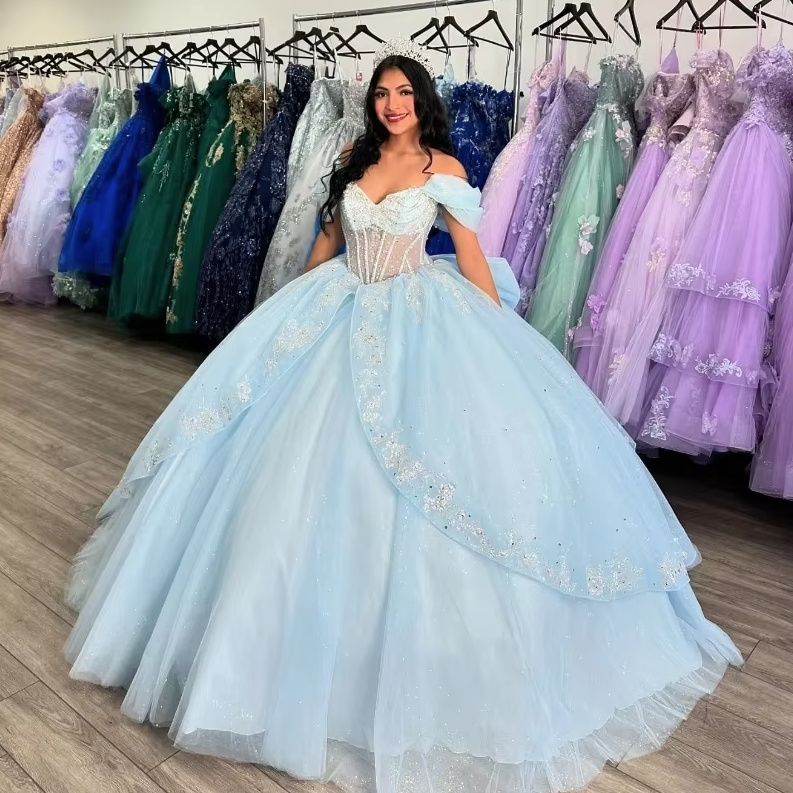 Prinzessinnen Mieder Ball Linie Brautkleid Schulterfrei in&nbsp;Himmelblau