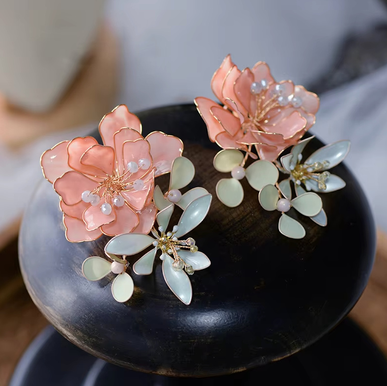 Rosa 3D Blumen Braut Ohrringe&nbsp;Constanze