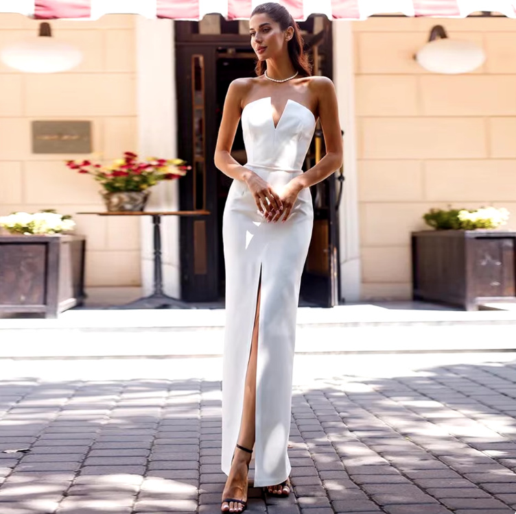 Schulterfreies I Linie Standesamtkleid Catharina mit&nbsp;Schlitz