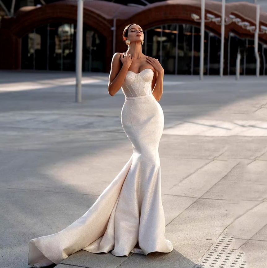 Schulterfreies Meerjungfrau Mieder Brautkleid Claudia mit&nbsp;Schleppe