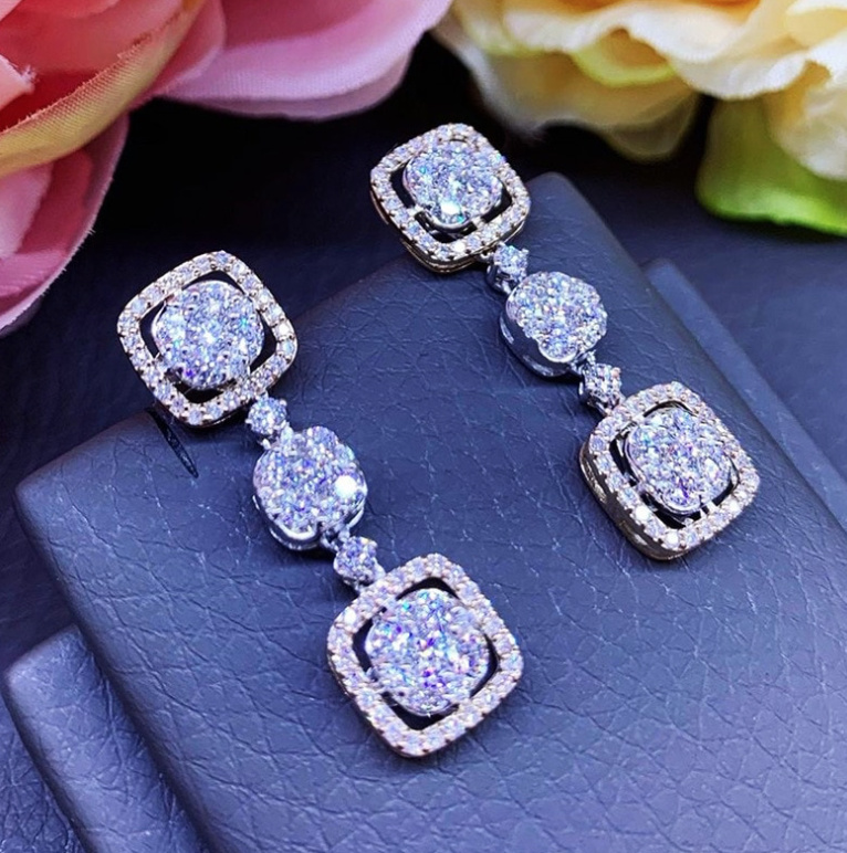 Braut Ohrringe Doreen Eckig in Silber&nbsp;Elegant