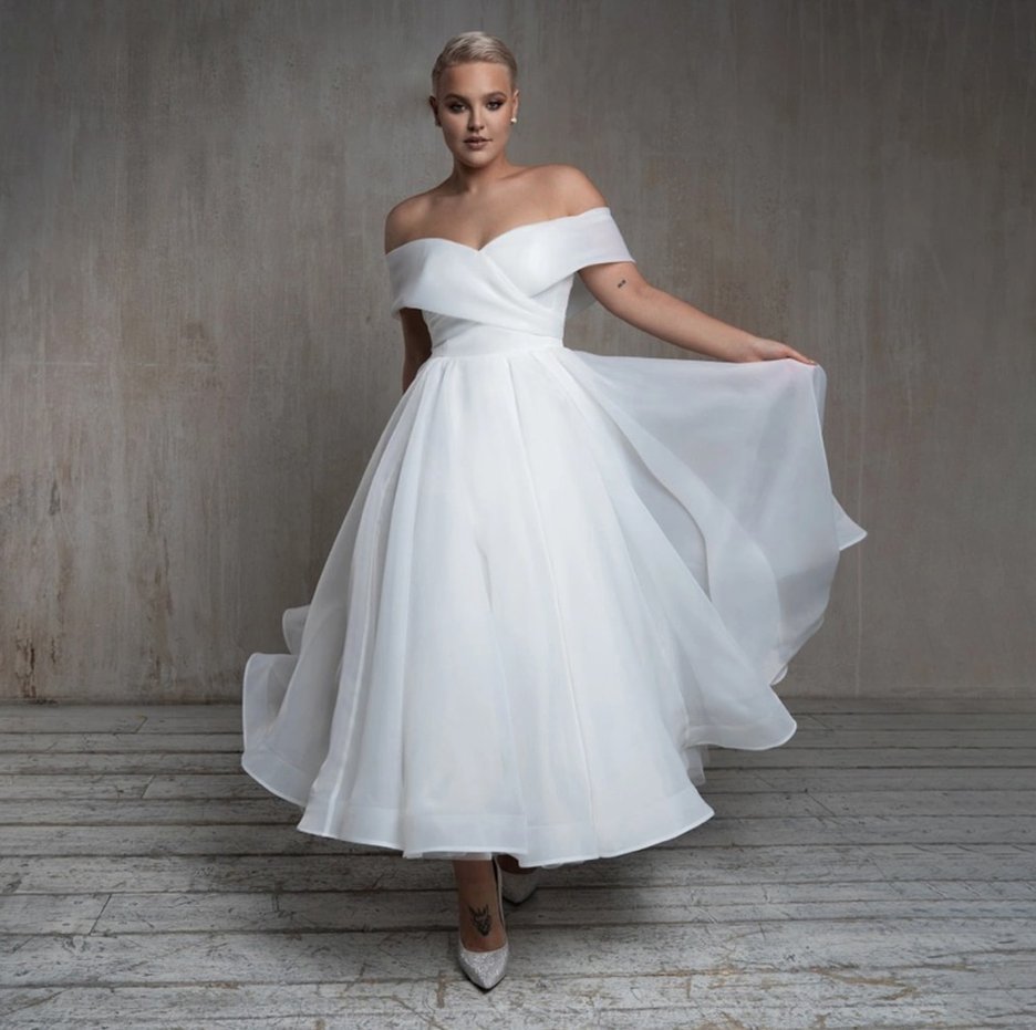 Schulterfreies Organza Brautkleid Dylane&nbsp;Knöchellang