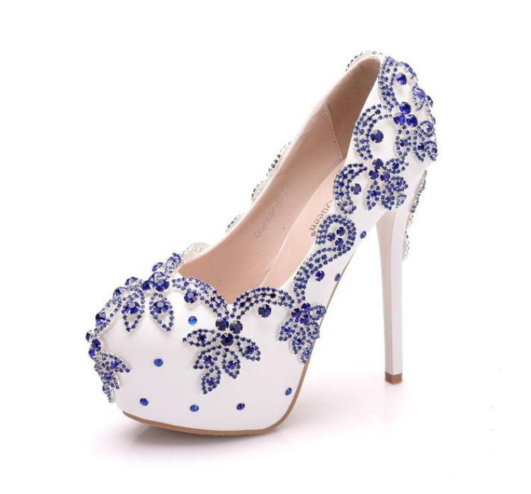 Braut Pumps High Heels Brautschuhe Hochzeitsschuhe mit Perlen Applikationen&nbsp;Blau