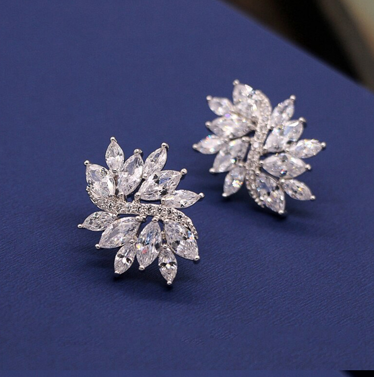 Retro Kristall Blumen Braut Ohrringe&nbsp;Silber