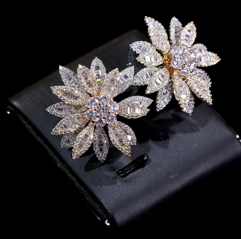 Neue Brautmode Blumen Kristall Braut Ohrringe&nbsp;Gold