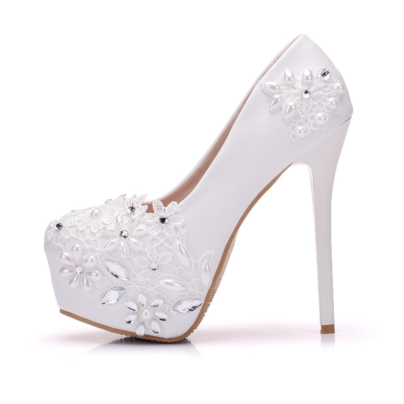 Plateau High Heel Brautschuhe Hochzeitsschuhe Estrella mit Blumen Spitze&nbsp;Perlen