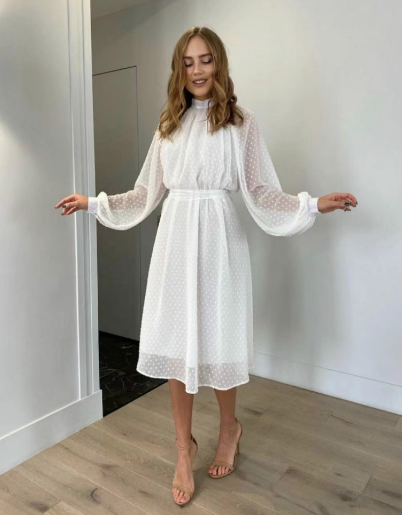 Schickes Maxi Chiffon Standesamtkleid mit Ärmel für die Braut&nbsp;Wadenlang