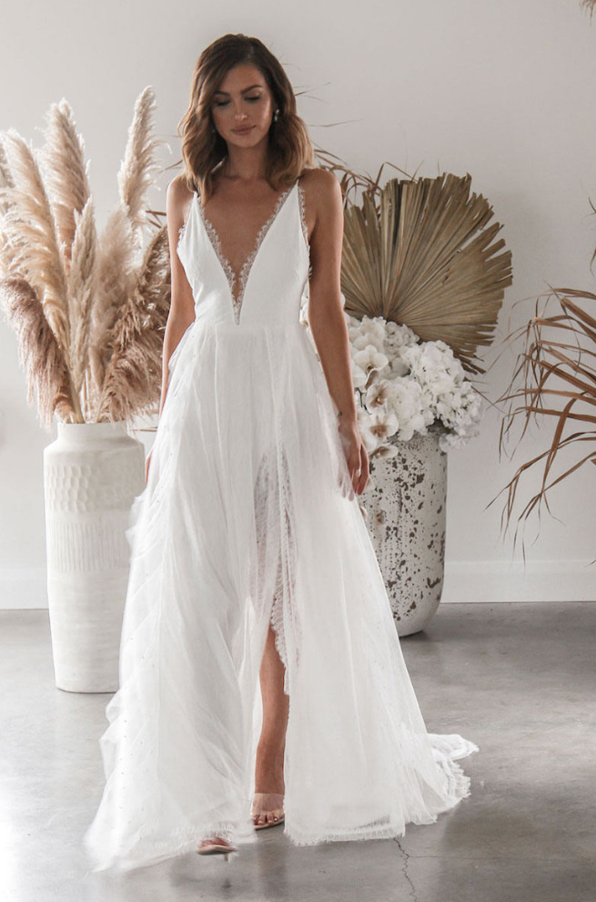 Spaghettiträger Cut Out Kleid Für die Braut mit Sexy Rücken&nbsp;Ausschnitt