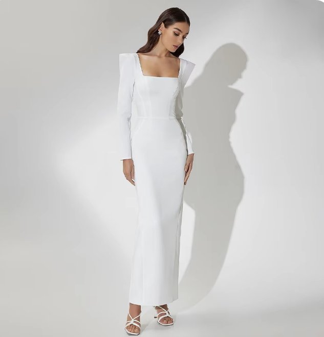 Modernes I Linie Langarm Brautkleid Amelia mit U&nbsp;Ausschnitt