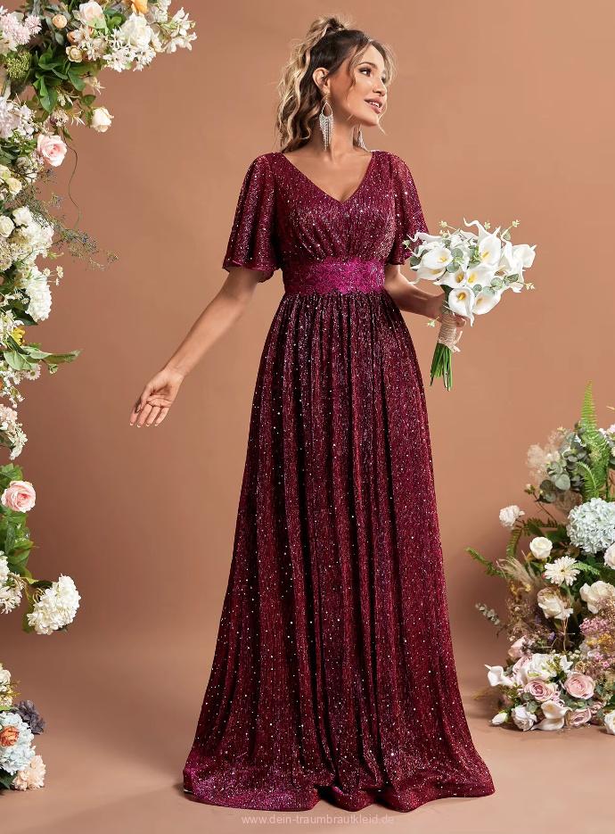 A Linie Kurzarm Glitzer Abendkleid für Hochzeitsgäste in&nbsp;Fuchsia