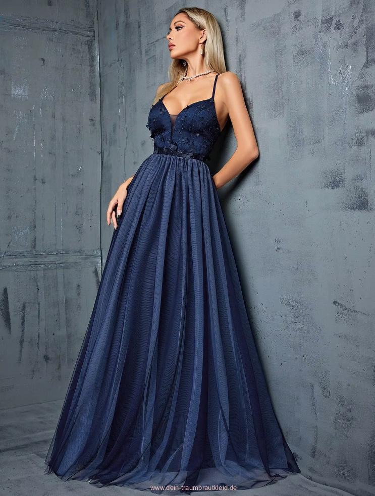 Spaghettiträger A Linie Kleid Bonny Elegant für Hochzeitsgäste in&nbsp;Dunkelblau