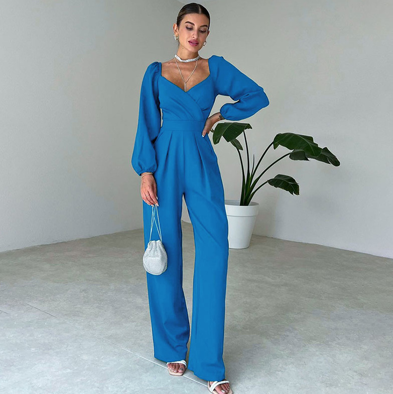 Elegantes Langarm Overall Jumpsuit Einteiler Lang mit Herz&nbsp;Ausschnitt