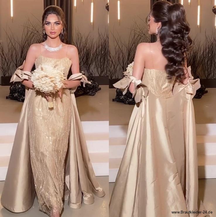 I Linie Bustie Brautkleid Lieven in Champagne mit Cape und Glitzer&nbsp;Pailletten