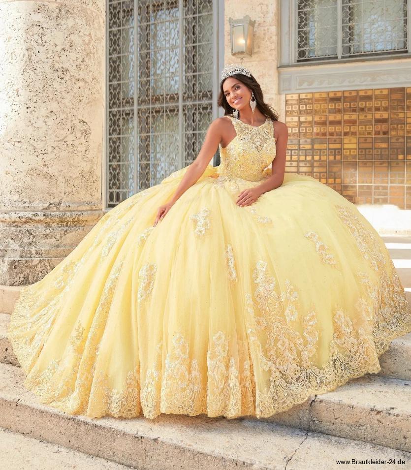Ball Linie Prinzessin Brautkleid Hochzeitskleid Leonor in Gelb mit Kathedralenschleppe