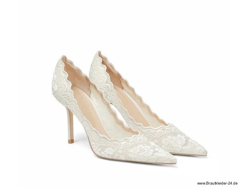 Brautschuhe Hochzeitsschuhe Louica High Heels mit Spitze in Weiß Absatz 6 –&nbsp;10cm