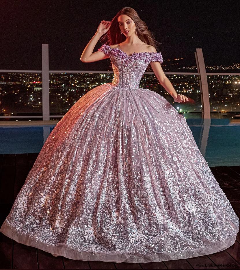 Ball Linie Prinzessin Glitzer Brautkleid Luna Schulterfrei in&nbsp;Flieder