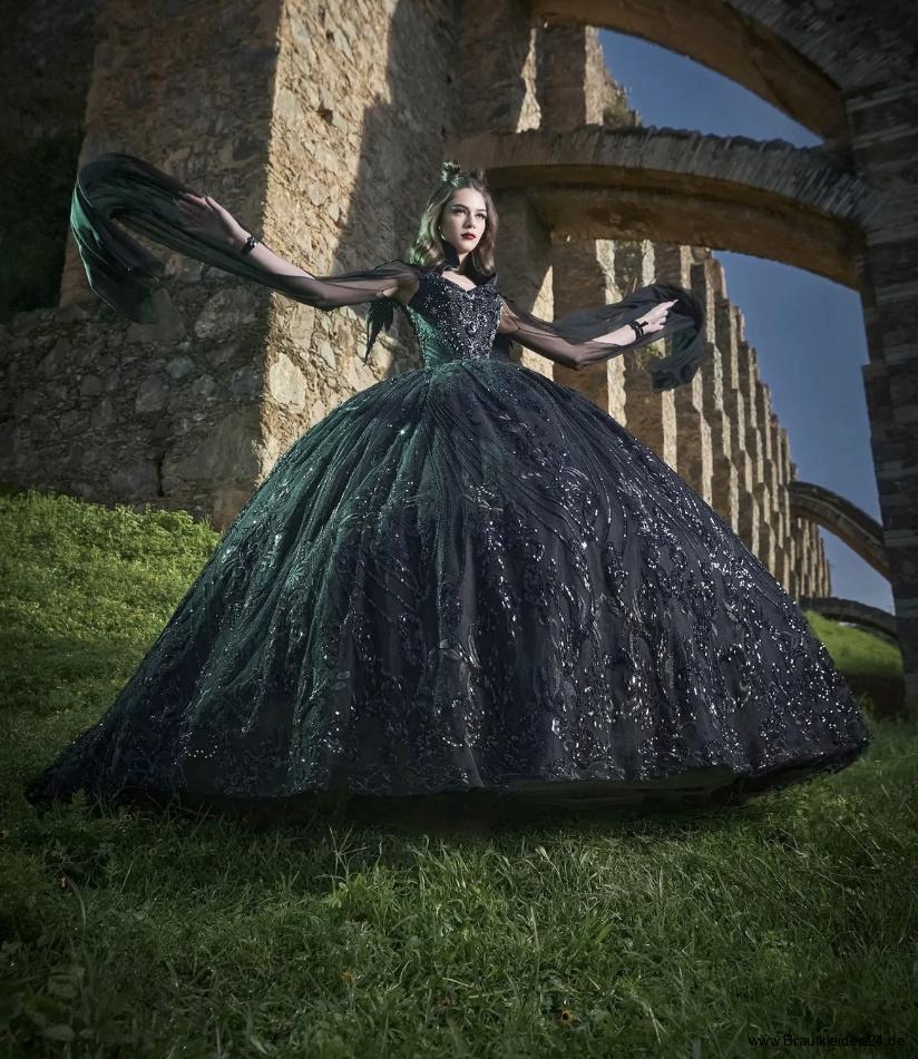 Gotik Style Ball Linie Brautkleid Letizia mit Perlen Pailletten Stickereien in&nbsp;Schwarz