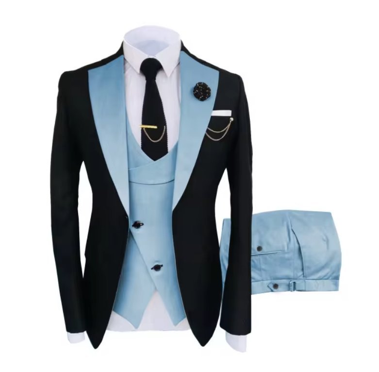 Hochzeitsanzug Anno für den Bräutigam Himmelblau Schwarz Dreiteilig