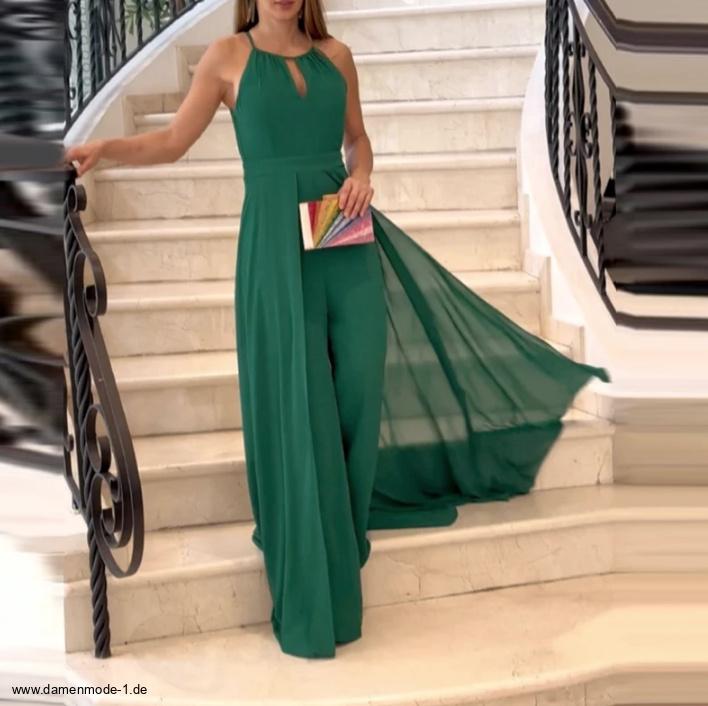Damen Chiffon Einteiler Jumpsuit Ärmellos Elegant in&nbsp;Grün