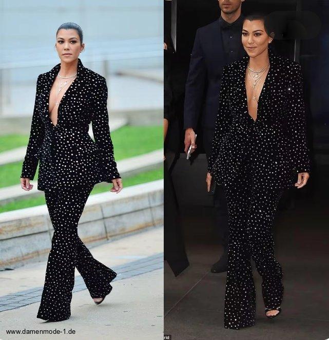 Street Power Outfit Damen Hosenanzug in Schwarz mit Glitzer Perlen Pailletten