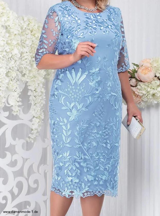 Elegantes Abenkleid Cocktailkleid Knielang in Hellblau mit&nbsp;Spitze