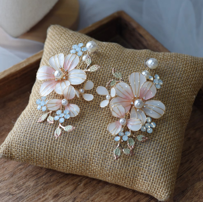 Harz Perlen Blumen Braut Ohrringe Ohrstecker&nbsp;Bastienne