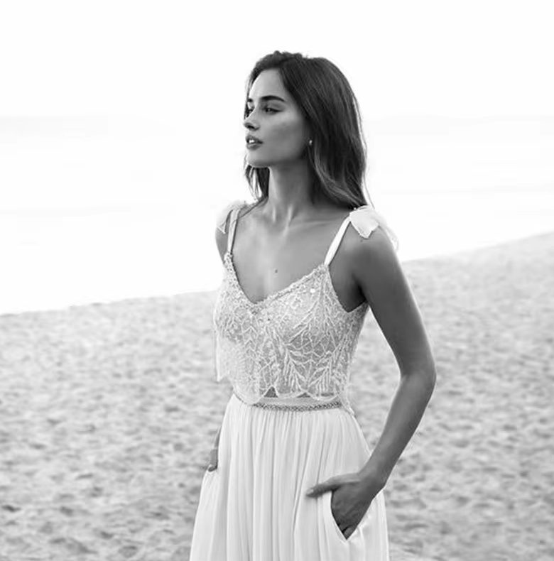 Zweiteiliges Boho Brautkleid Alberte mit Träger und&nbsp;Taschen