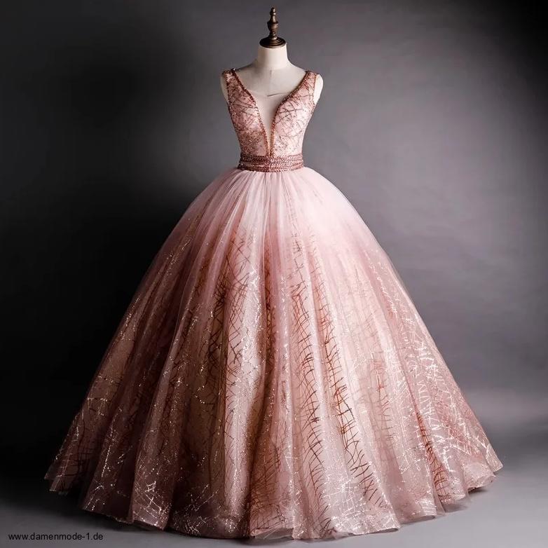 A Linie Abendkleid Ballkleid mit V Ausschnitt in Zartrosa
