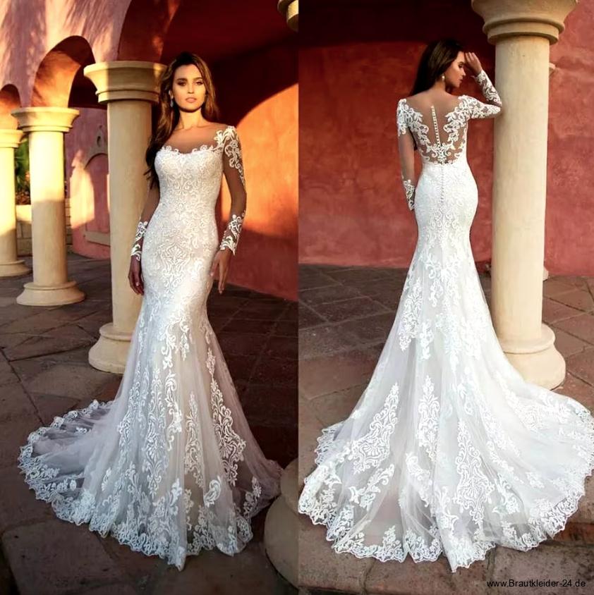 Langarm Meerjungfrau Brautkleid Costia mit Tattoo Spitze und Schleppe