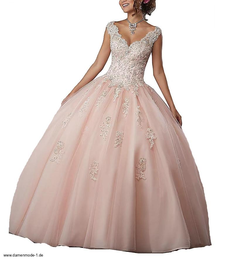 A Linie Abendkleid Ballkleid Ariel mit V Ausschnitt in&nbsp;Zartrosa