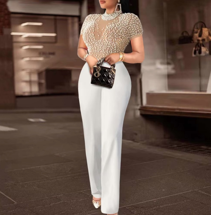 Braut Einteiler Overall für den Standesamt in Weiß mit Perlen&nbsp;Applikationen