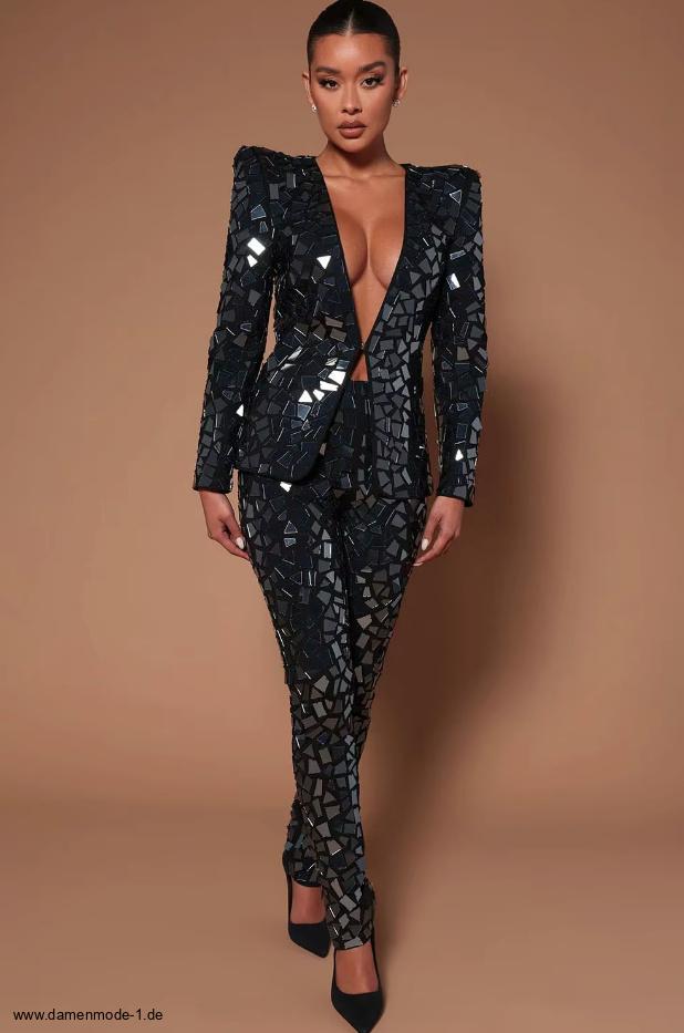 Glitzer Party Club Hosenanzug in&nbsp;Schwarz