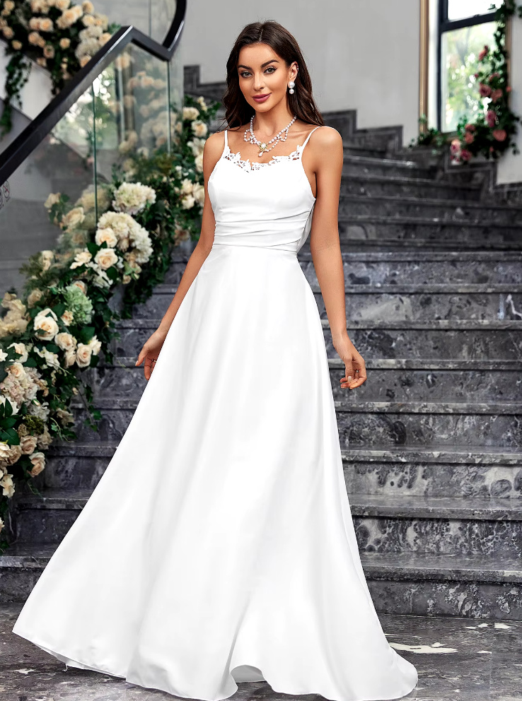 A Linie Spagheettiträger Standesamtkleid Clarice mit Rückenausschnitt