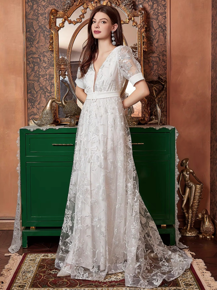 Kurzarm Vintage Style Standesamtkleid Carole aus&nbsp;Spitze