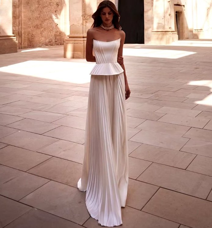 Schulterfreies A Linie Korsett Brautkleid Modern mit Plissee&nbsp;Rock