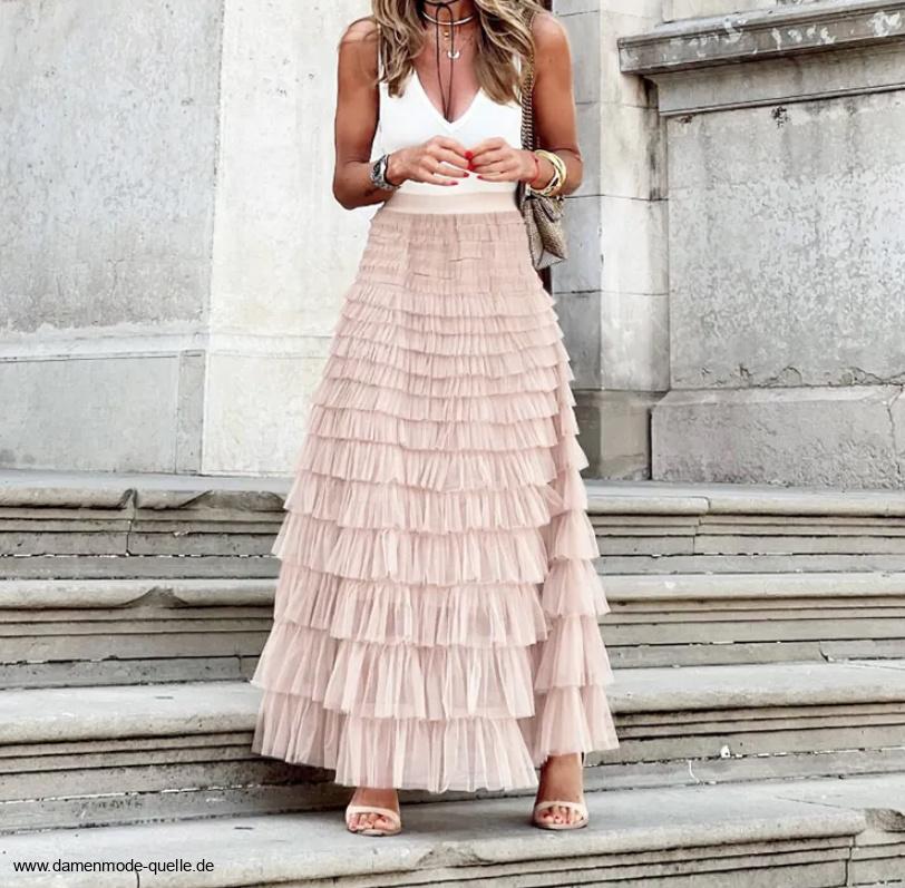 Maxi Plissee Rock Lang in&nbsp;Zartrosa