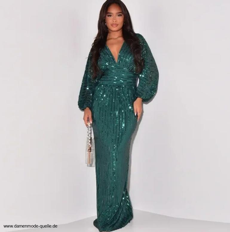 Langarm Glitzer Pailletten Abendkleid Elegant in&nbsp;Grün