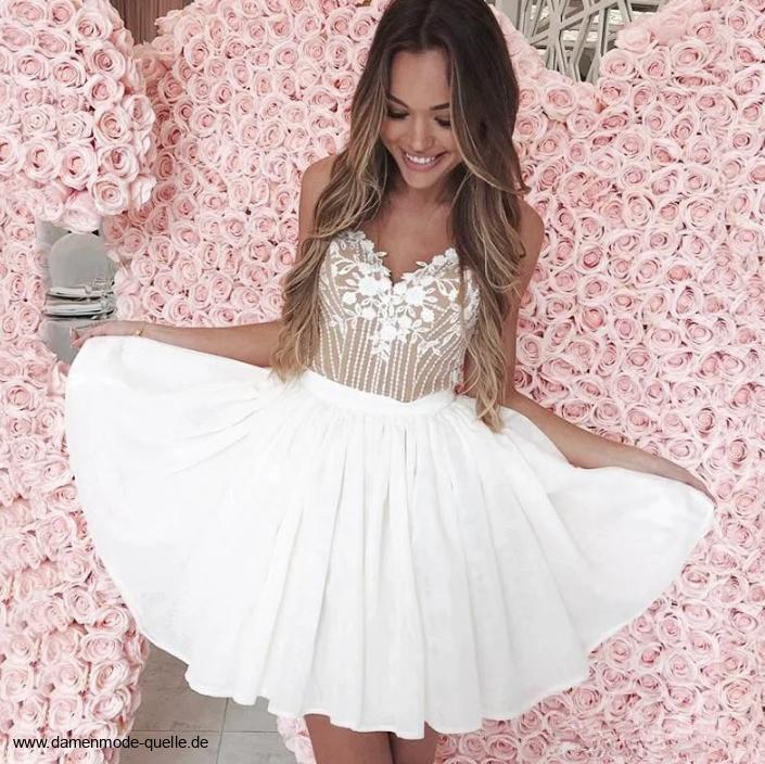 Kurzes Pailletten Abendkleid Cocktailkleid in Weiß mit&nbsp;Blumen