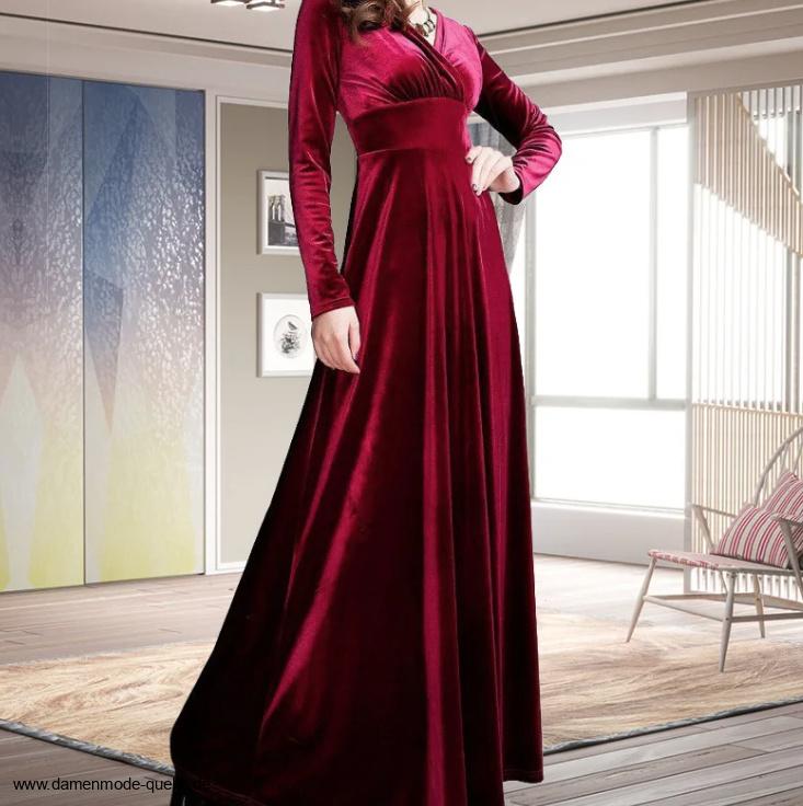 Empire Langarm Samt Abendkleid Elegant in&nbsp;Rot