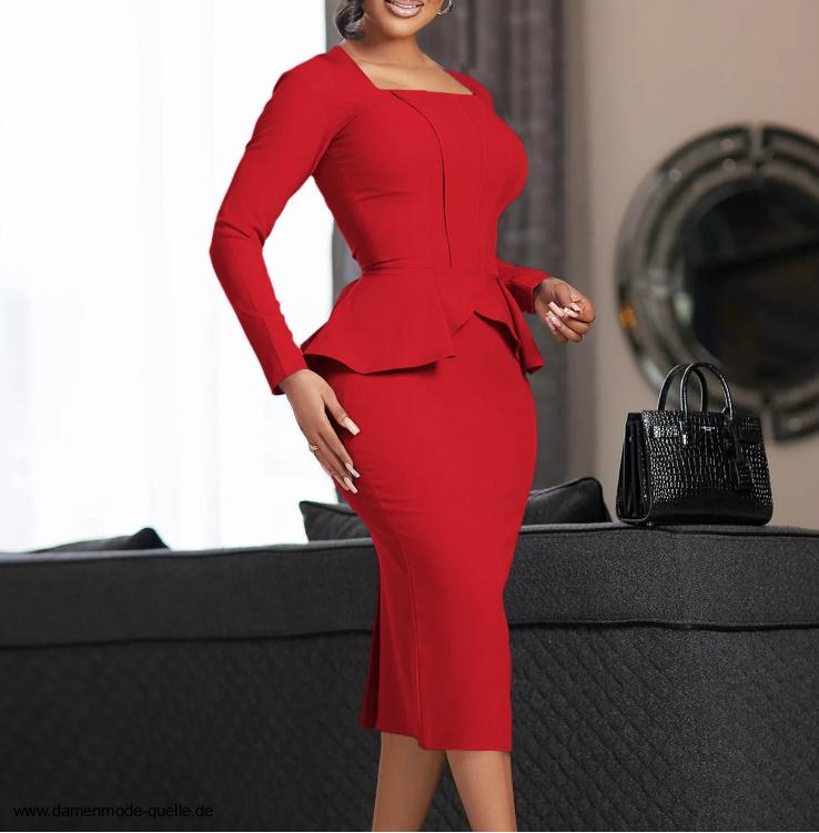 Elegantes Langarm Bleistift Kleid Knielang in&nbsp;Rot