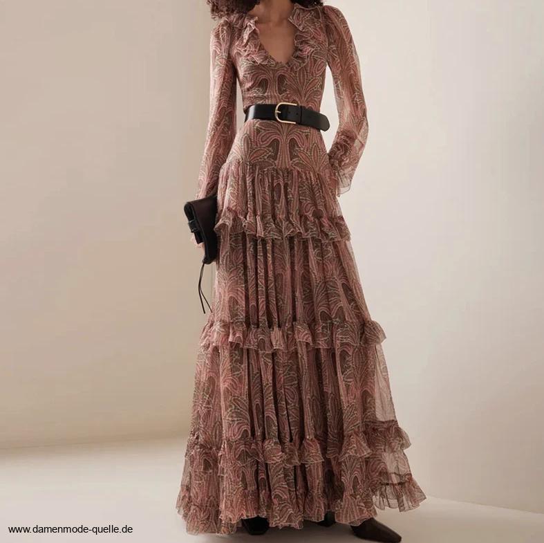 Langarm Chiffon Boho Kleid Elegant in Bronze&nbsp;Braun